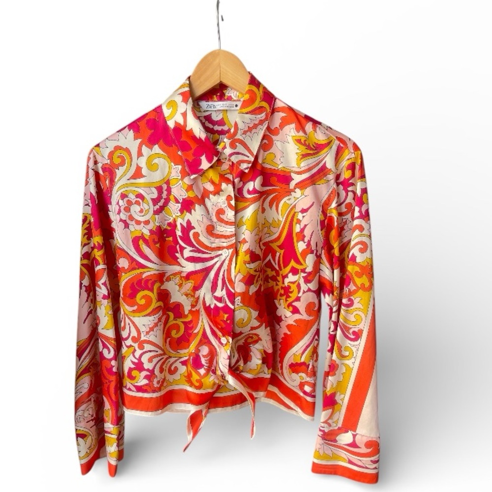 Zara Multicolor Patterned Silk-blend Shirt